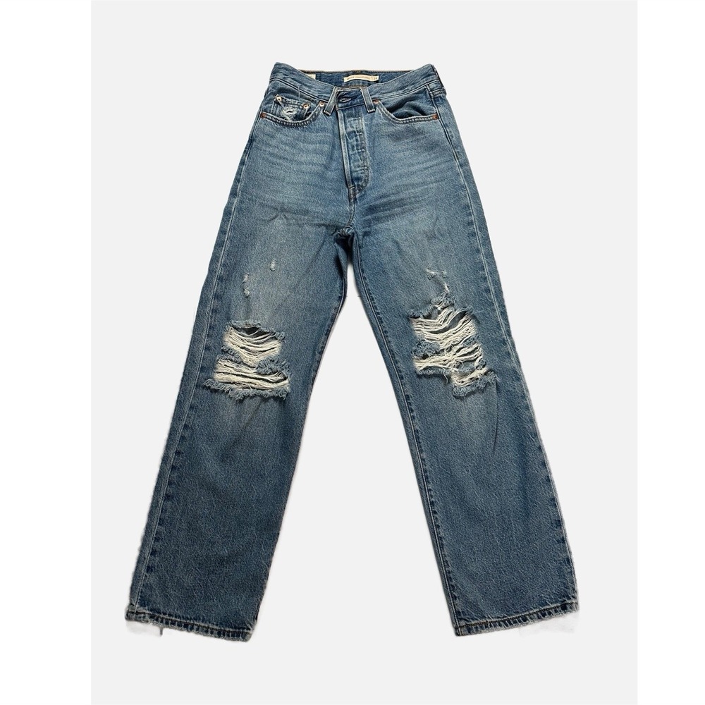 Levi's Ribcage Womens Jeans Waist 24 High rise Straight Ankle Light Wash - Picture 2 of 9
